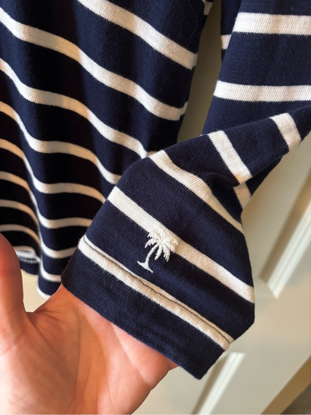 Navy and White Striped Women’s Boatneck Top - Picture 4 of 6